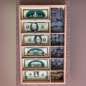 Mellisa and Doug Educational Play Money Set w/Wooden Cash Drawer Storage Tray